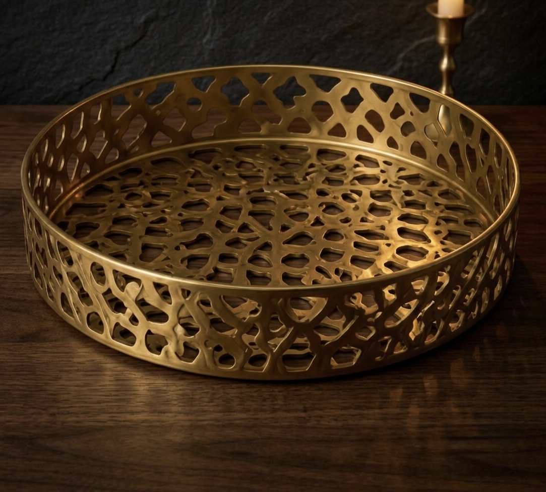 Gold Lattice Round Tray