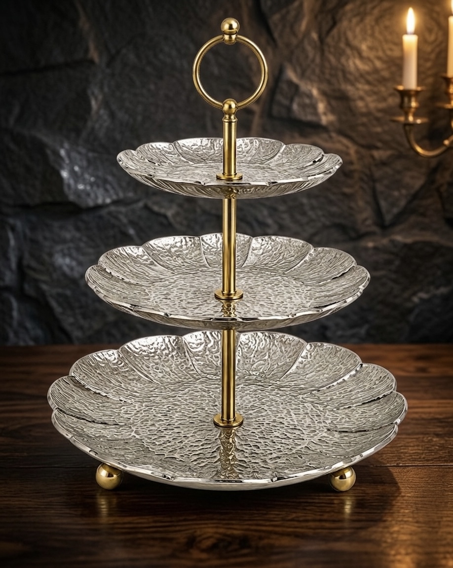 Silver Three-Tier Scallop Stand