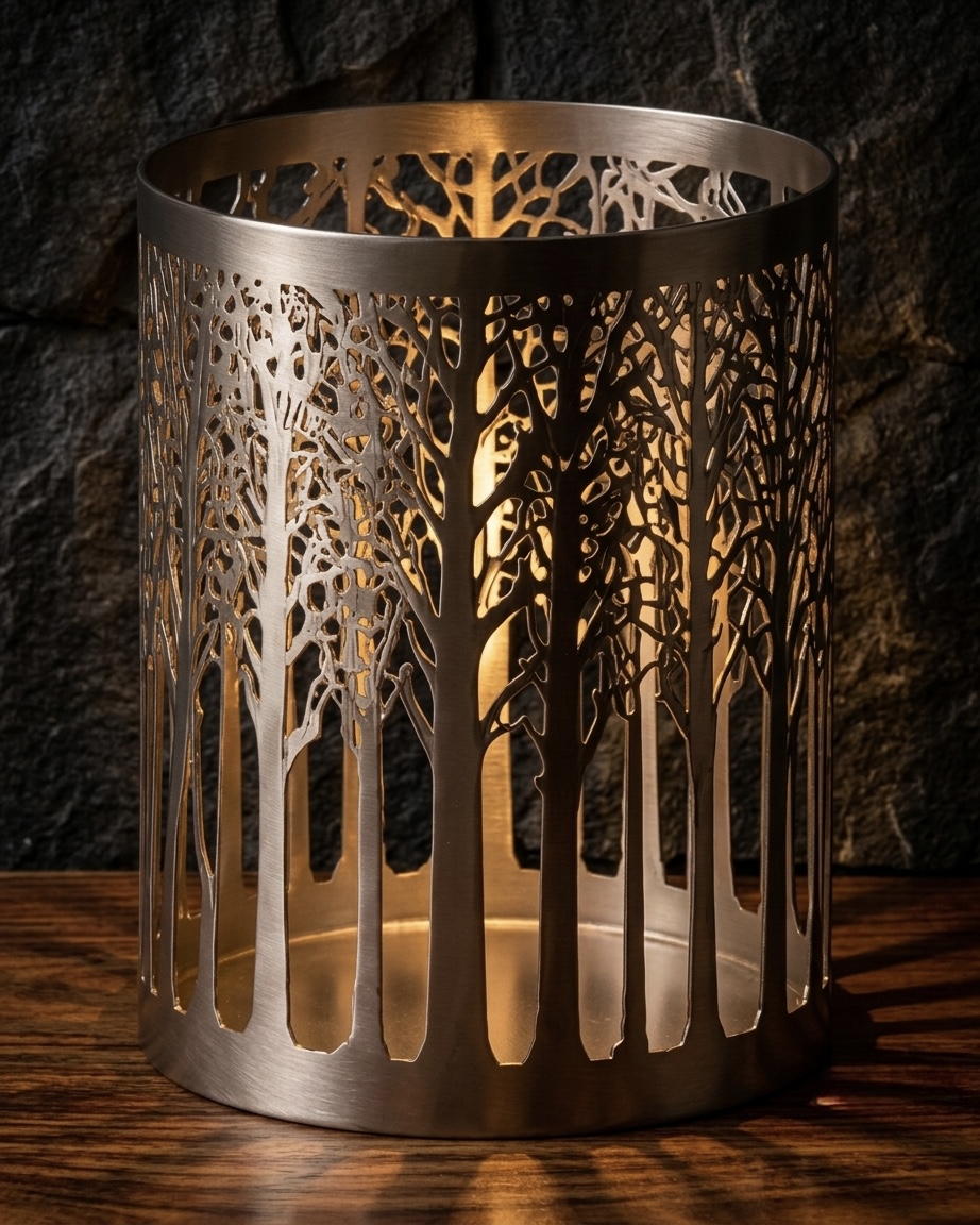 Silver Tree Cutout Candle Holder