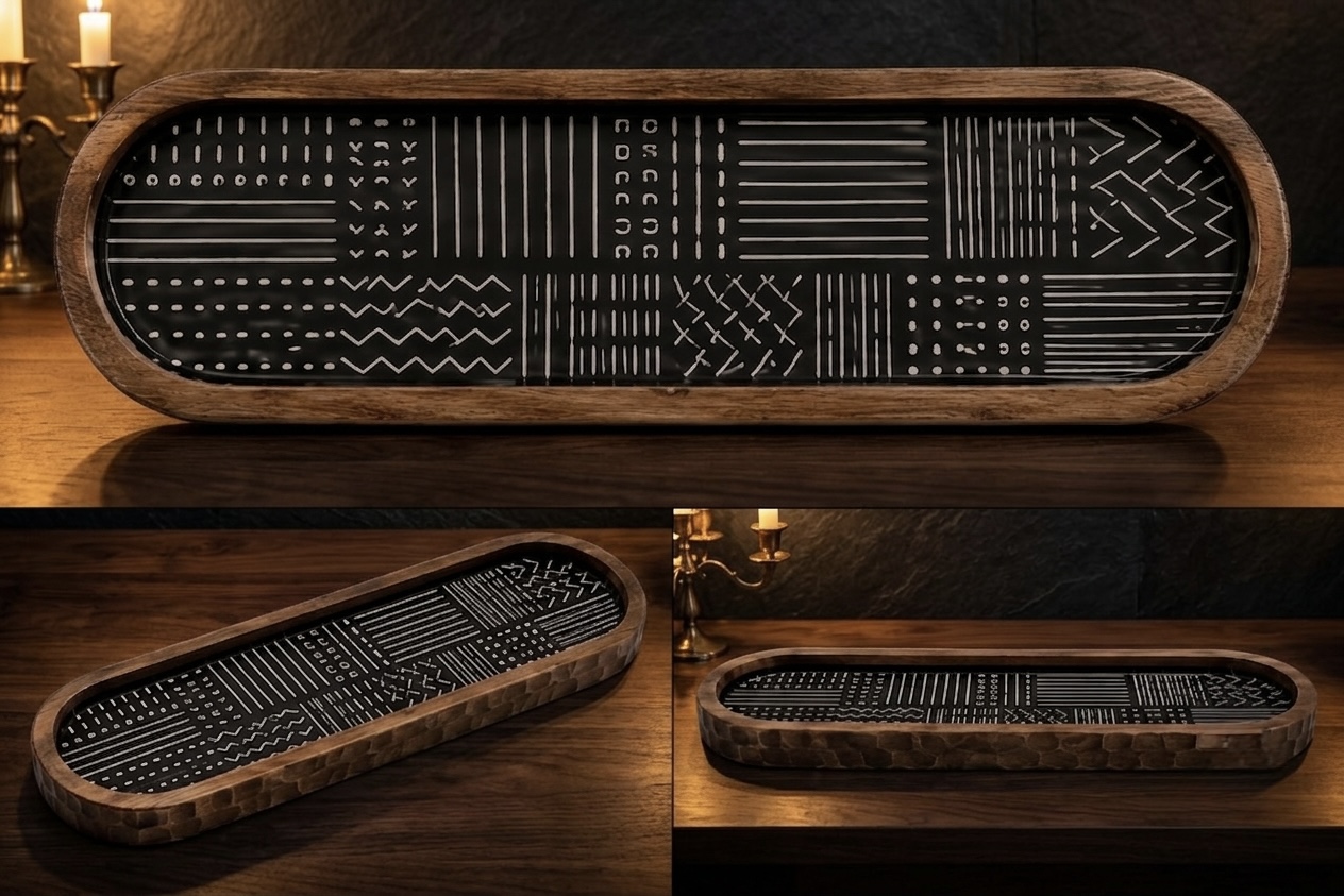Wood Oval Tray Tribal