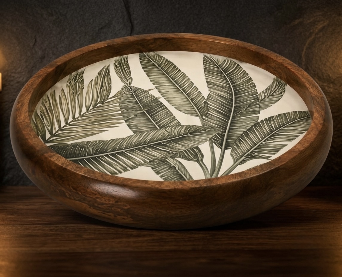 Wood Round Bowl Banana Leaf 2
