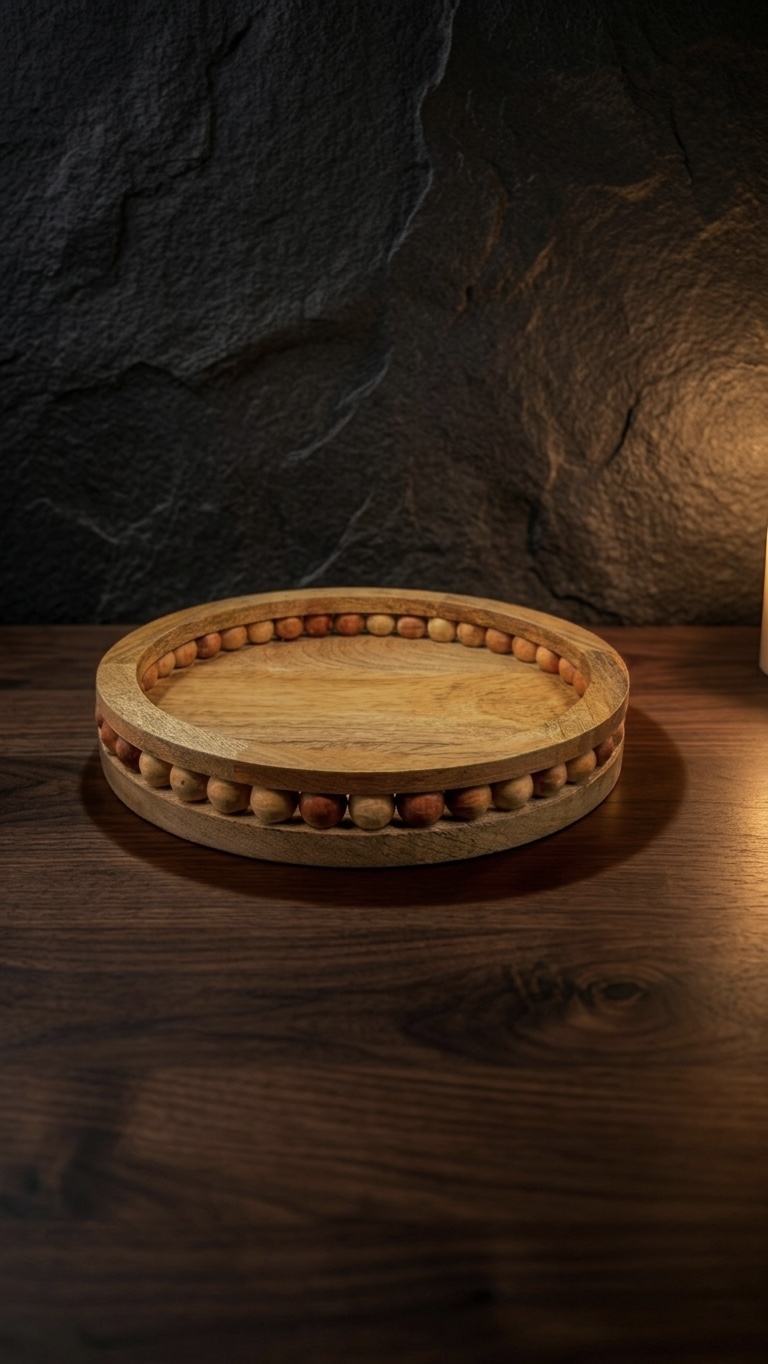 Wood Round Tray Bead Rim