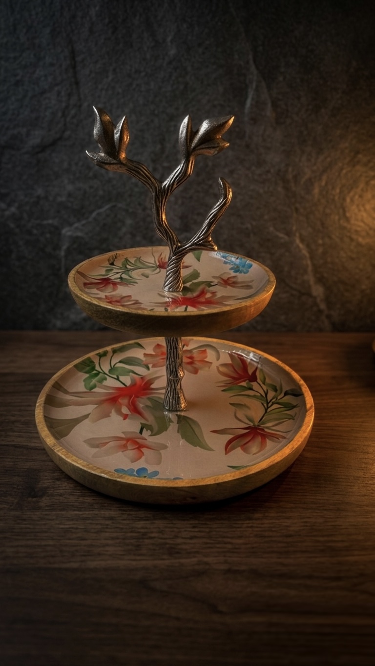 Wood Two-Tier Floral Stand